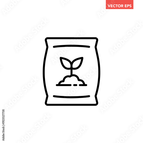 Black single plant fertilizer line icon. Simple fertilizer in sack with sprout plant flat design vector pictogram, infographic interface elements for app logo web ui ux isolated on white background