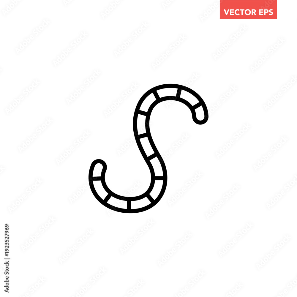 Fototapeta premium Black single earth worm line icon, simple ground soil creature outline flat design vector pictogram, infographic interface elements for logo web button ui ux isolated on white 