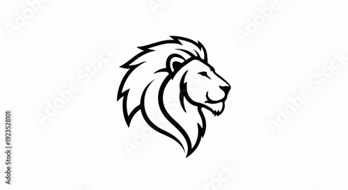 A stylized black and white silhouette of a majestic lion's head