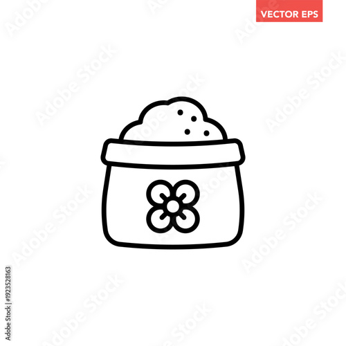 Black single flower plant fertilizer line icon. Simple fertilizer in sack with sprout plant growth profit flat design vector pictogram, infographic interface elements for app logo web button ui ux iso