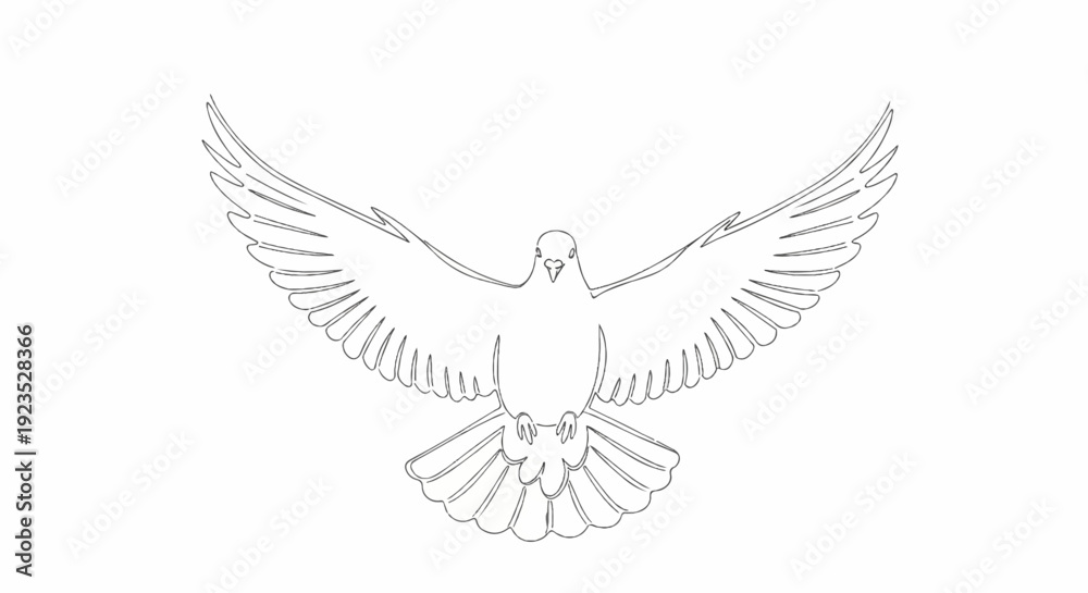 Obraz premium A sketch of a dove with wings spread, depicted in flight