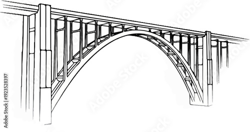 A sketch of a concrete arch bridge with a roadway above