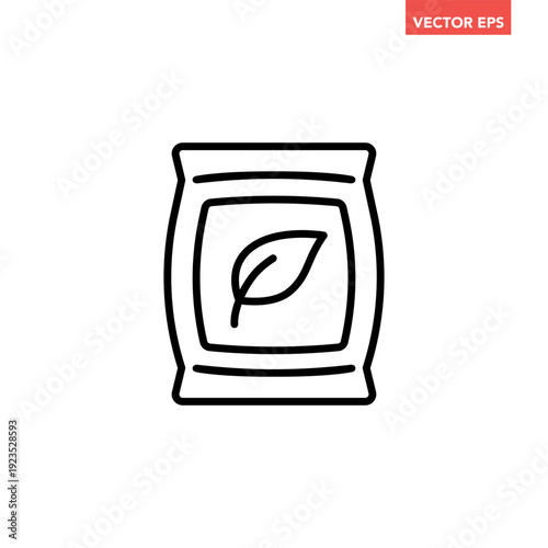 Black single plant fertilizer line icon. Simple fertilizer in sack with sprout plant growth profit flat design vector pictogram, infographic interface elements for app logo web button ui ux isolated o