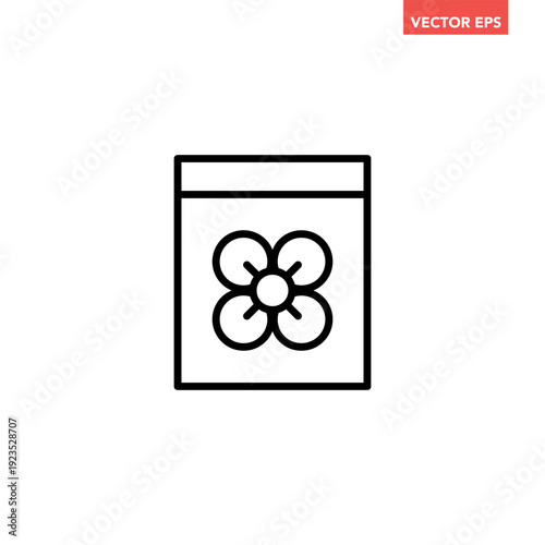 Black single flower seeds packet line icon, simple plant cultivation flat design vector pictogram, infographic interface elements for app logo web button ui ux isolated on white background