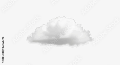 A soft, grey cloud drifts across a pure white background