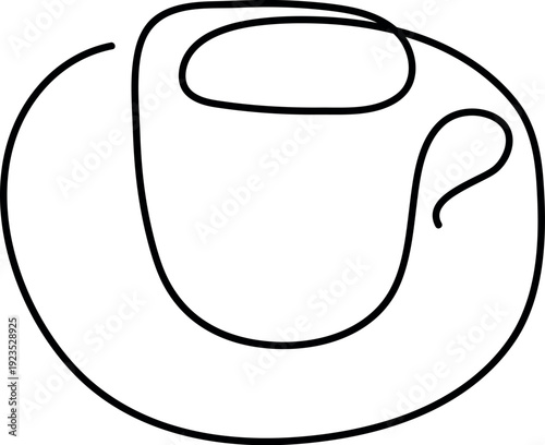 Cup on a saucer in continuous line art drawing style. Tea or coffee cup black linear design isolated on white background. Vector illustration