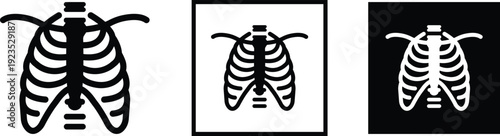 X ray chest rib cage icon set collection group in black flat line style featuring radiology, skeleton, anatomy, medical scan, diagnostic imaging and healthcare synonym elements for hospital and clinic