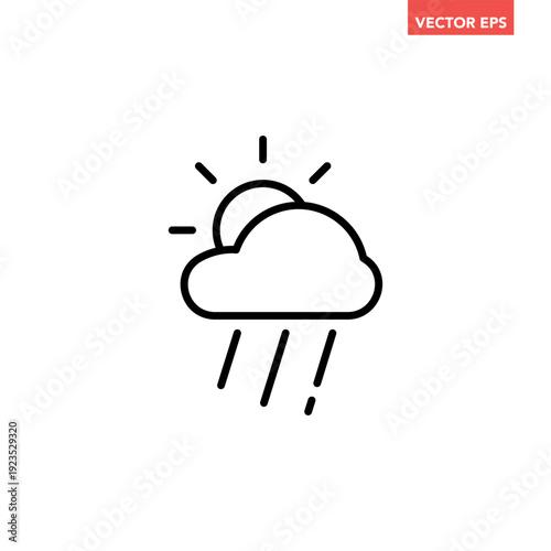 Black single overcast raining with hidden sun icon, simple flat design vector pictogram, infographic vector for app logo web website button banner ui ux interface elements isolated on white background