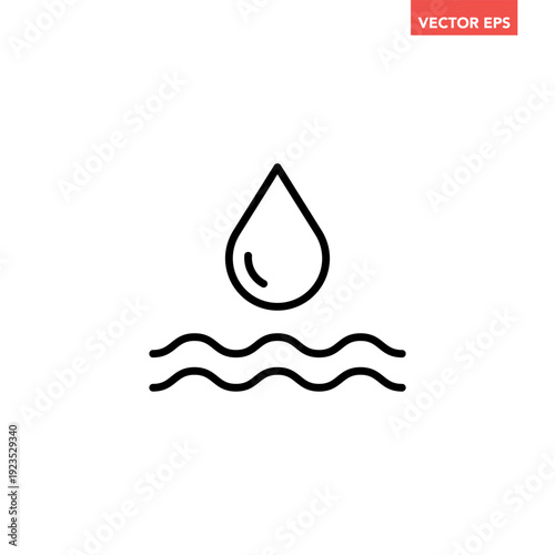 Black single pure water line icon, simple water flow outline flat design vector pictogram, infographic interface elements for app logo web button ui ux isolated on white background
