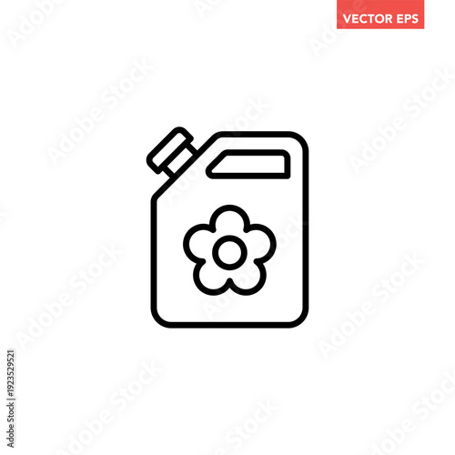Black single flower liquid fertilizer line icon, simple plant cultivation flat design vector pictogram, infographic interface elements for app logo web button ui ux isolated on white background