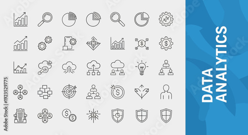 A collection of data analytics and business strategy icons for various applications