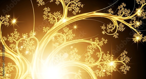 Golden Swirls and Branches with Sparkle Effect Abstract Luxury Design.