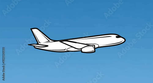 A stylized, hand-drawn airplane flies across a gradient blue sky