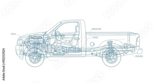 Technical Drawing of Pickup Truck.
