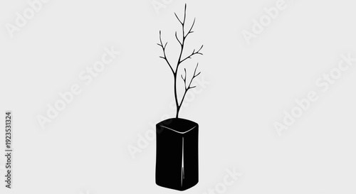 Black Vase with Bare Branches Illustration.