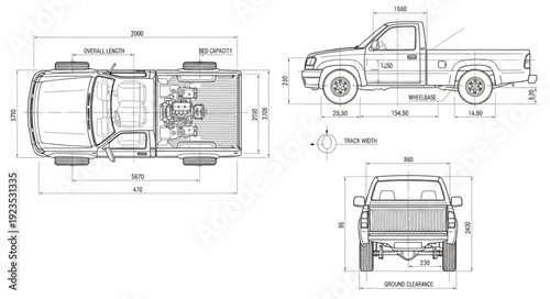 Technical Drawing of Pickup Truck.