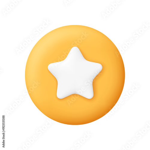 White star on yellow circle button. Customer rating, feedback, rating, success and achievements concept. 3d vector icon. Cartoon minimal style.