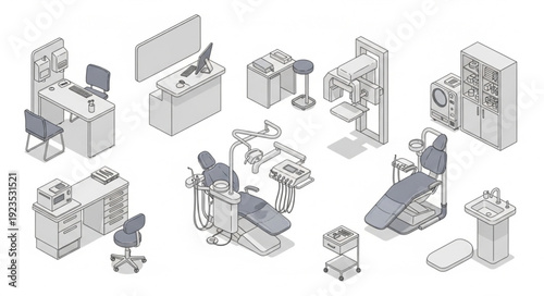 Medical equipment and furniture in a healthcare facility setting.