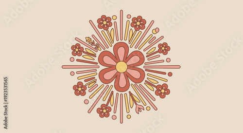 Vibrant Floral Pattern with Radiating Lines.