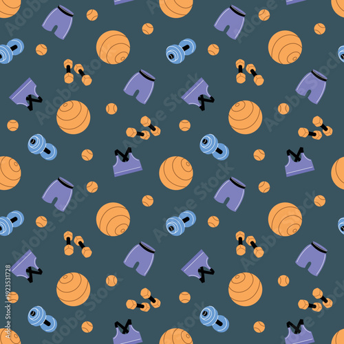 Fitness Equipment Seamless Pattern Illustration. Design for fabric, textile, wallpaper, packaging, website