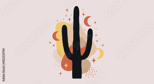 Cactus Silhouette with Simple Design Elements.