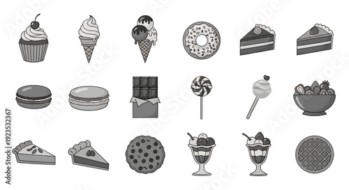 Assortment of Sweet Treats: Cupcake, Ice Cream, Donuts, Cakes, and Diverse Desserts