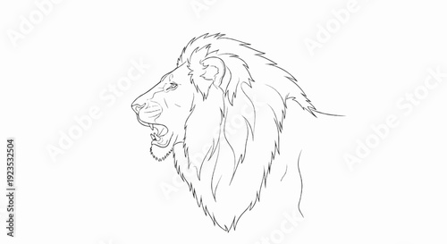 A detailed line drawing of a roaring lion's head and mane