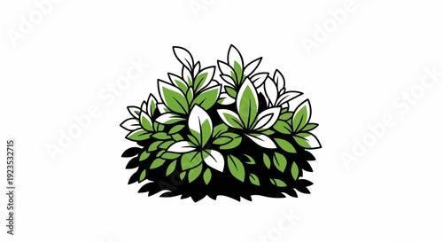 A simplified, cartoonish illustration of a dense green bush with white accents on leaves