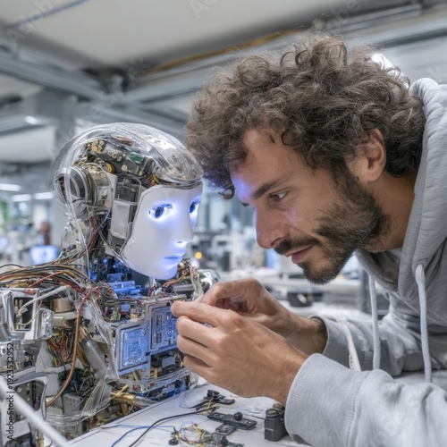 Crafting Tomorrow: Engineer Works on Advanced AI Robot generated by AI