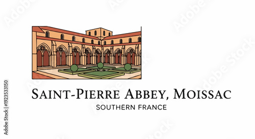 A cloistered courtyard with arched walkways and manicured gardens