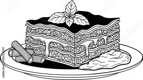 A layered pasta dish with sauce, cheese, and noodles on a plate