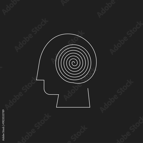 Human Head Profile Outline with Spiral Inside Representing Mind, Thought Process, Confusion, or Mental State