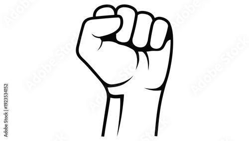 A stark black and white illustration depicts a clenched human fist against a white backdrop