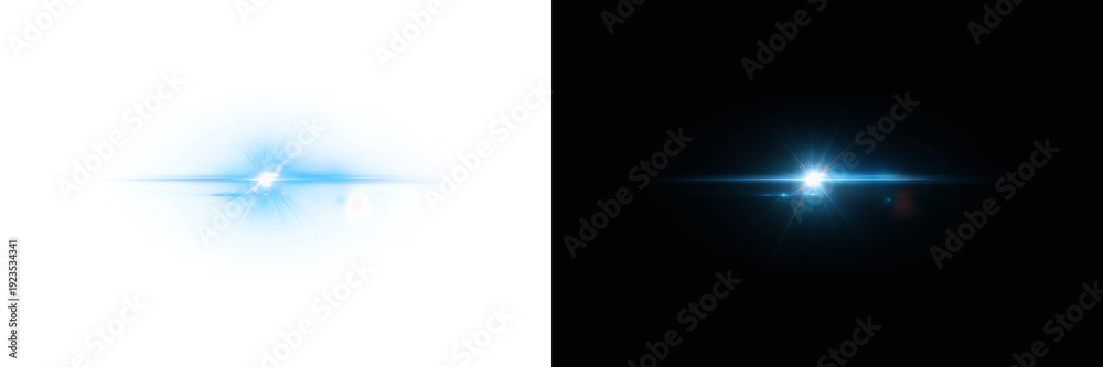 Obraz premium Horizontal Lens Flare in Cyan Light Beam for Transparent PNG Overlay