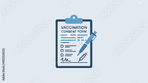 Vaccination consent form icon with syringe on clipboard medical concept