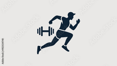 Athlete running with dumbbell fitness and exercise concept dark silhouette on gray background active lifestyle