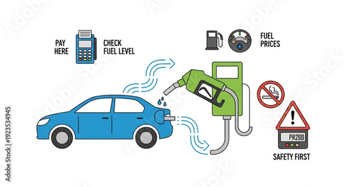 Car Refueling at Gas Pump Station.