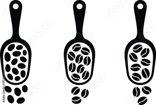 Roasted Coffee Beans in Measuring Scoops Silhouette