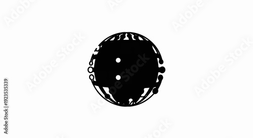 Abstract black circular shape with internal white dots and external protrusions