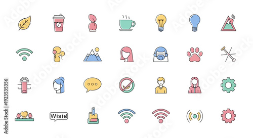 Aesthetic Collection of Diverse, Hand-Drawn Icons for Modern Communication and Design Projects