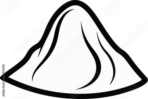 A stylized, simple, black and white illustration of a peaked mound with flowing lines