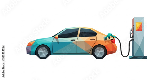 Car Refueling at Gas Pump Station.