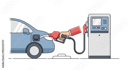 Car Refueling at Gas Pump Station.