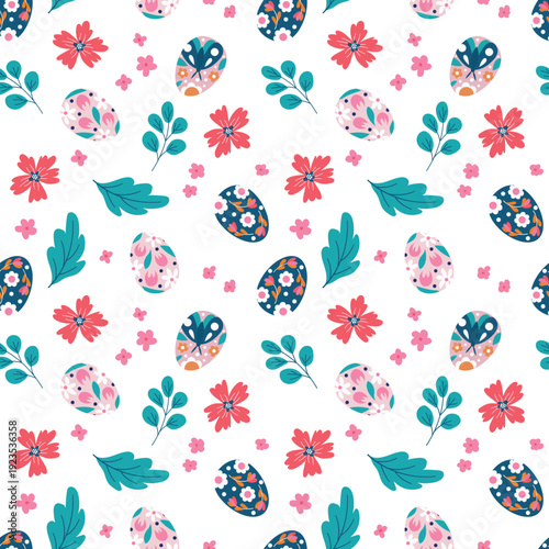 Easter Egg and Flower Pattern. Design for fabric, textiles, wallpaper, packaging