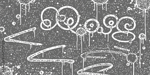 Abstract chalkboard White Graffiti Drips and Splatter on Gray Urban Wall Texture for Backgrounds.