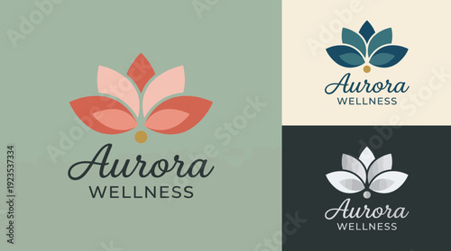 This image features a visually appealing logo design representing wellness through a lotus flower, focusing on serenity and balance with soft colors.