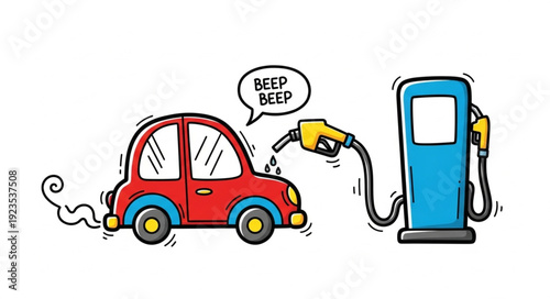 Car Refueling at Gas Station Pump.
