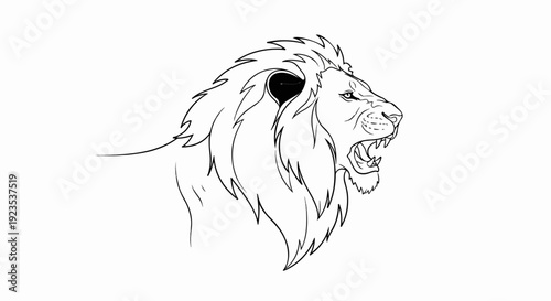 A fierce lion's head roaring, depicted in a bold black outline