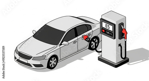 Car Refueling at Gas Station Pump.