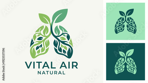 A logo representation of lungs formed by leaves, highlighting the importance of clean air and a healthy environment, perfect for brands focused on wellness and sustainability.